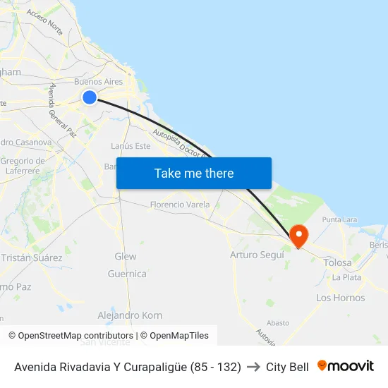 Avenida Rivadavia Y Curapaligüe (85 - 132) to City Bell map
