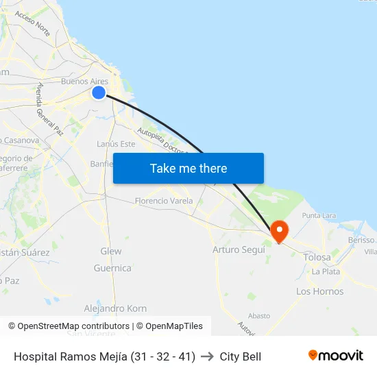 Hospital Ramos Mejía (31 - 32 - 41) to City Bell map