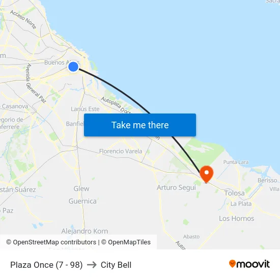 Plaza Once (7 - 98) to City Bell map