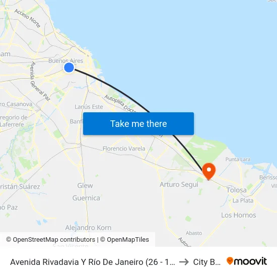 Avenida Rivadavia Y Río De Janeiro (26 - 132) to City Bell map