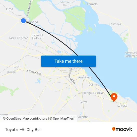 Toyota to City Bell map