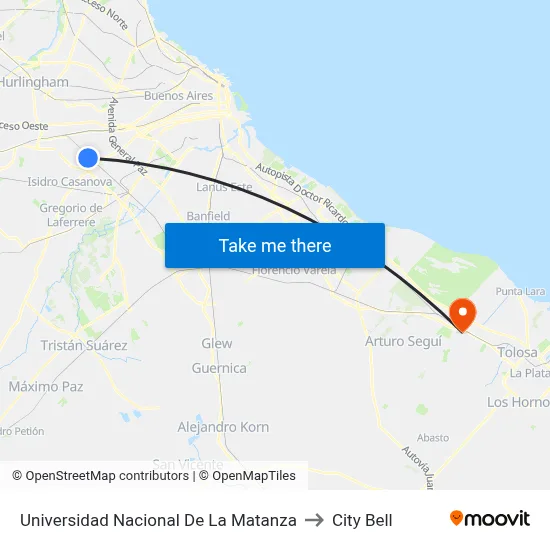 Universidad Nacional De La Matanza to City Bell map