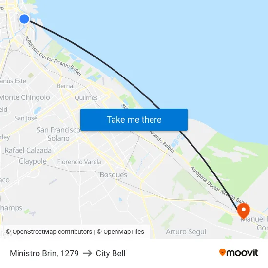 Ministro Brin, 1279 to City Bell map
