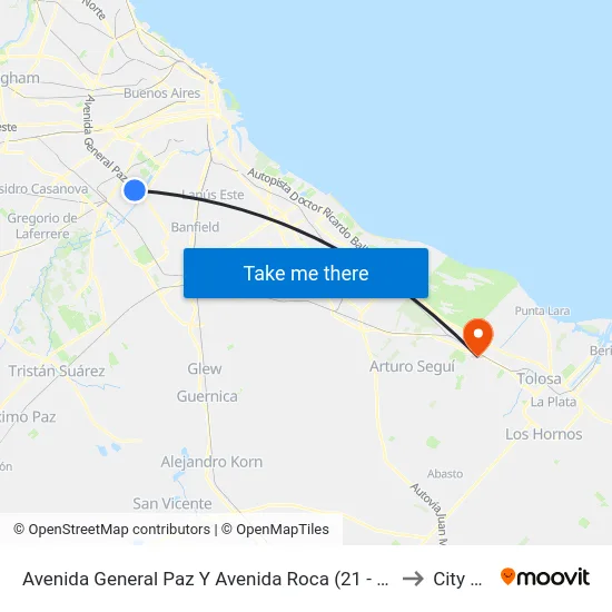 Avenida General Paz Y Avenida Roca (21 - 28 - 143) to City Bell map