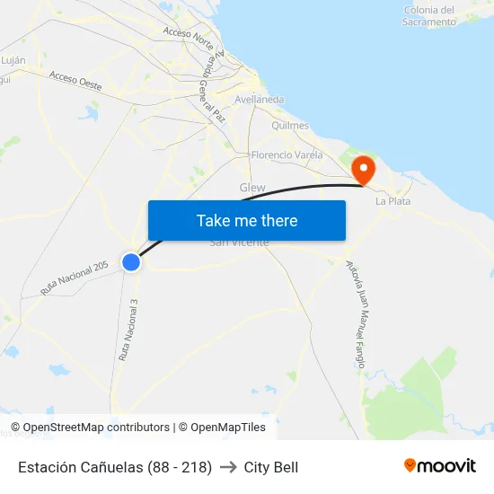 Estación Cañuelas (88 - 218) to City Bell map