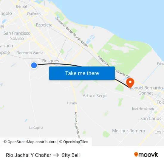 Rio Jachal Y Chañar to City Bell map