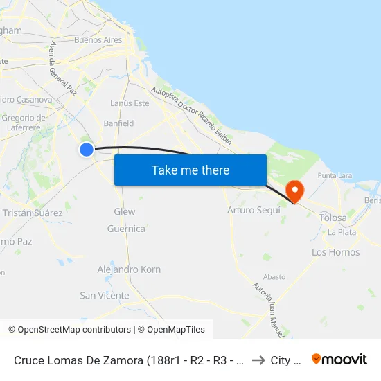 Cruce Lomas De Zamora (188r1 - R2 - R3 - 421 - 501) to City Bell map