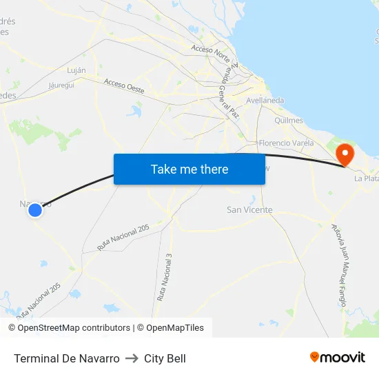 Terminal De Navarro to City Bell map