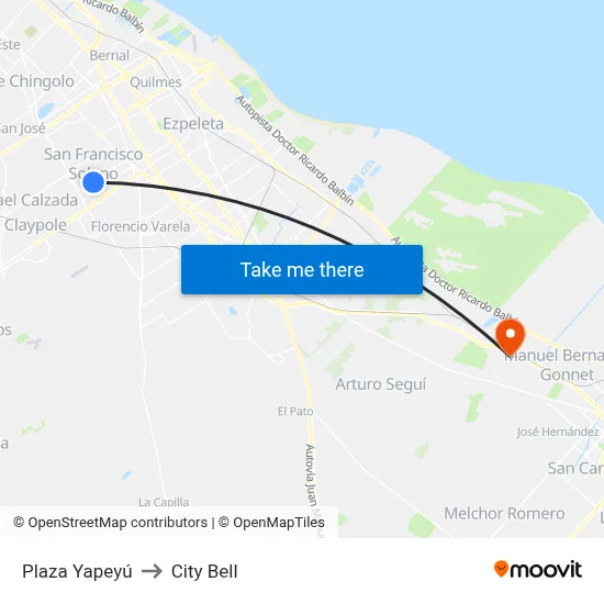 Plaza Yapeyú to City Bell map