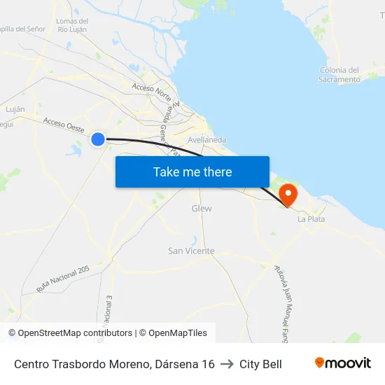 Centro Trasbordo Moreno, Dársena 16 to City Bell map