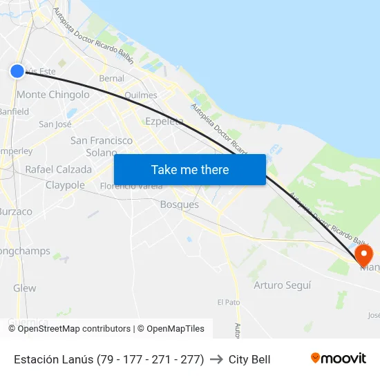 Estación Lanús (79 - 177 - 271 - 277) to City Bell map