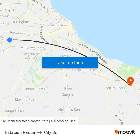 Estación Padua to City Bell map