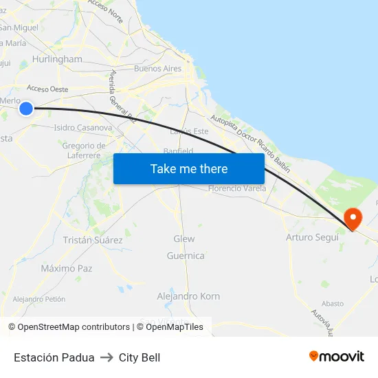 Estación Padua to City Bell map