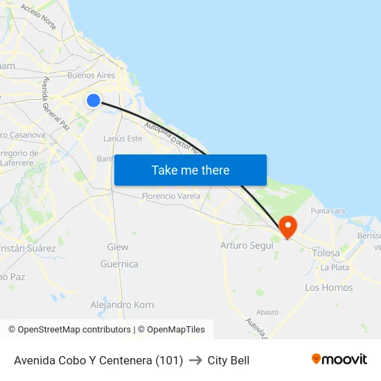 Avenida Cobo Y Centenera (101) to City Bell map