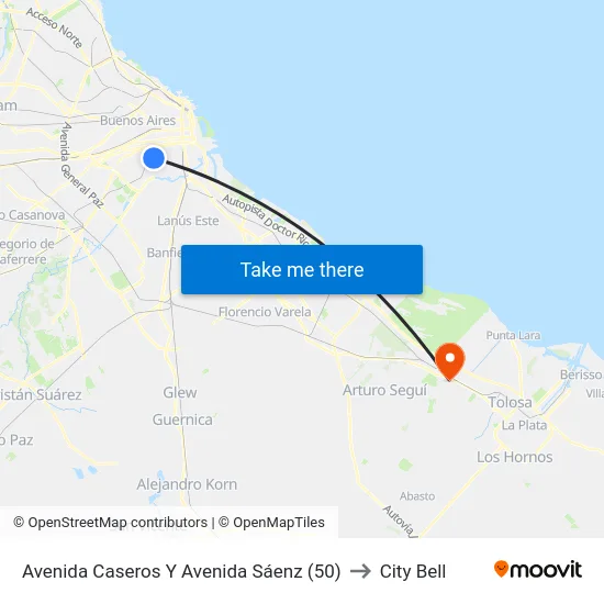 Avenida Caseros Y Avenida Sáenz (50) to City Bell map