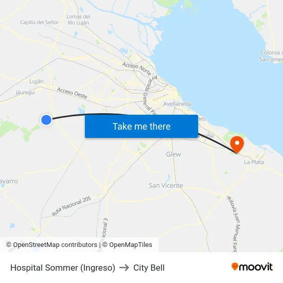 Hospital Sommer (Ingreso) to City Bell map
