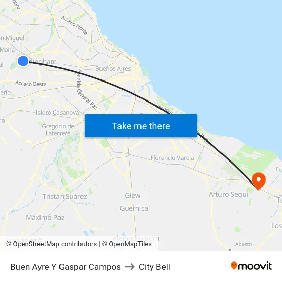 Buen Ayre Y Gaspar Campos to City Bell map