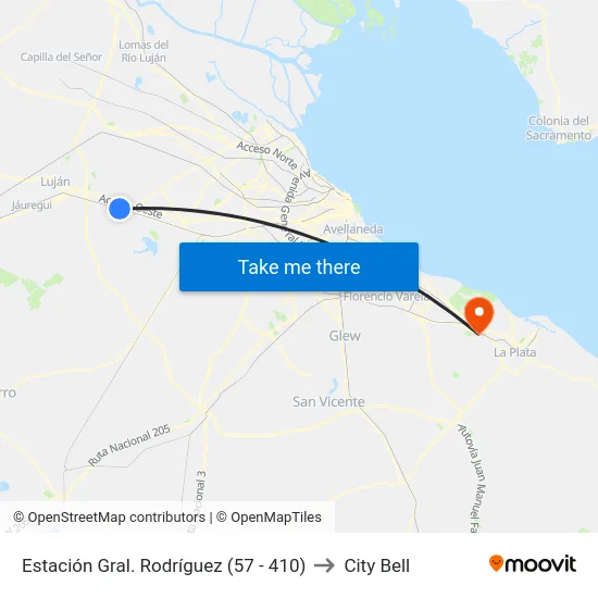 Estación Gral. Rodríguez (57 - 410) to City Bell map