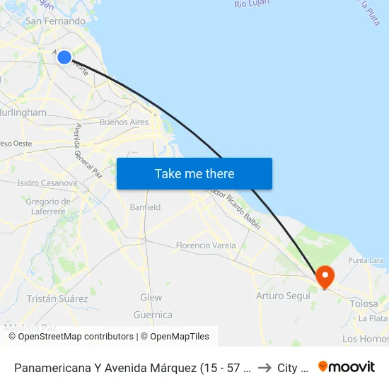 Panamericana Y Avenida Márquez (15 - 57 - 228 - 430) to City Bell map