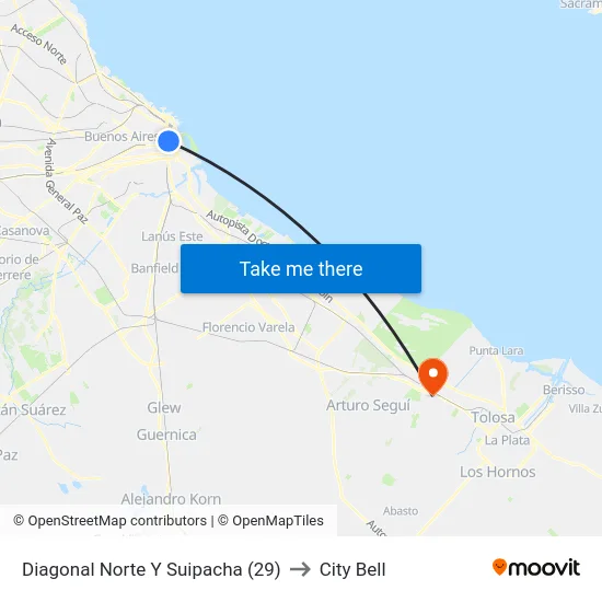 Diagonal Norte Y Suipacha (29) to City Bell map