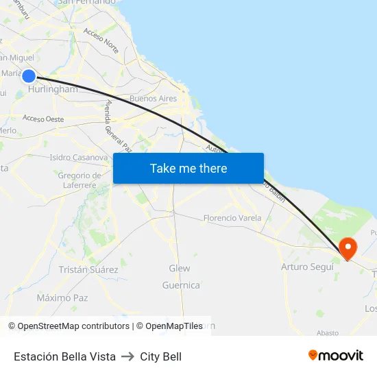 Estación Bella Vista to City Bell map