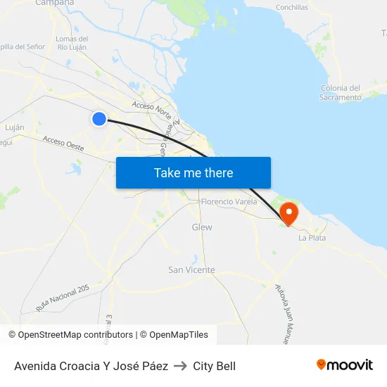 Avenida Croacia Y José Páez to City Bell map