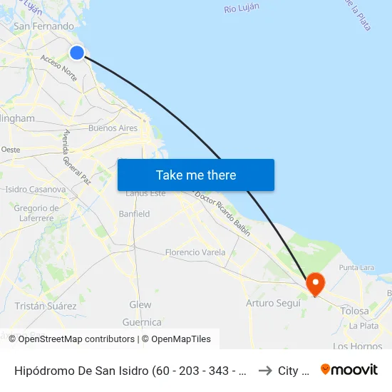 Hipódromo De San Isidro (60 - 203 - 343 - 365 - 707) to City Bell map