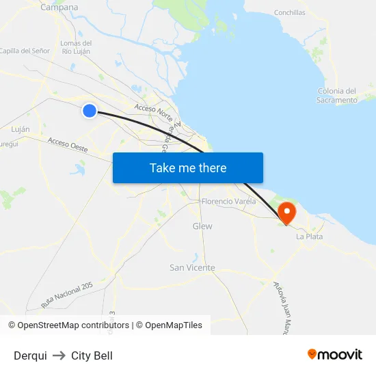 Derqui to City Bell map