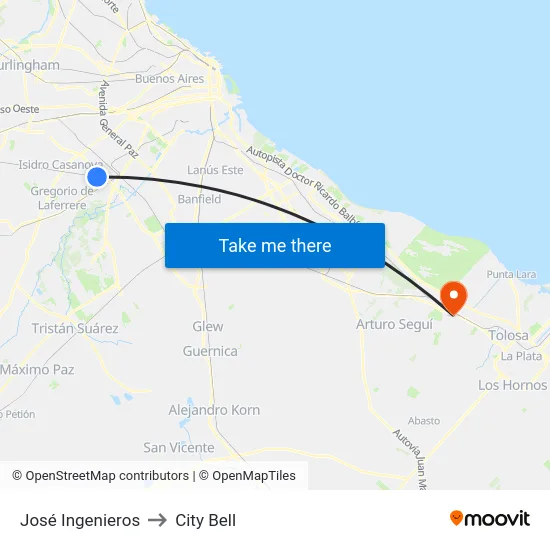 José Ingenieros to City Bell map