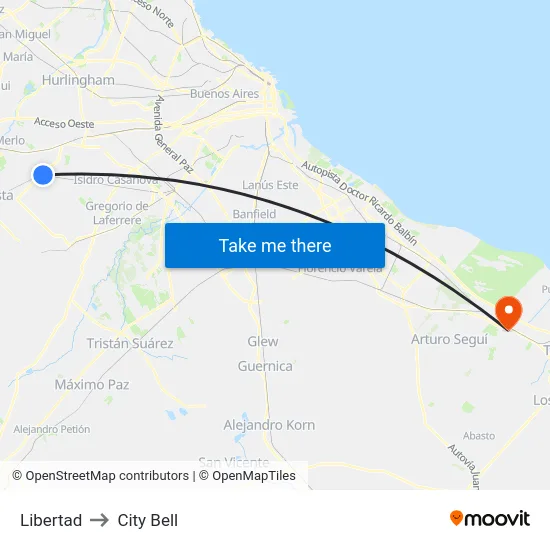 Libertad to City Bell map