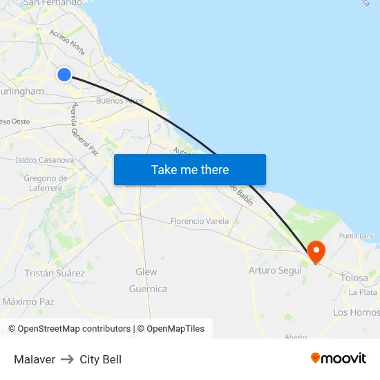 Malaver to City Bell map
