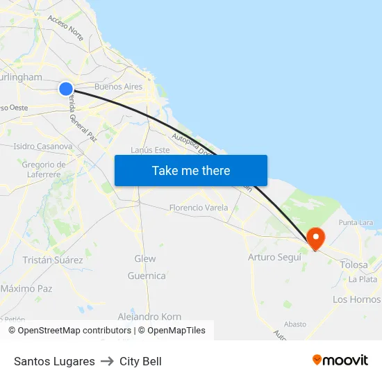 Santos Lugares to City Bell map
