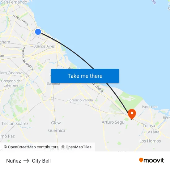 Nuñez to City Bell map