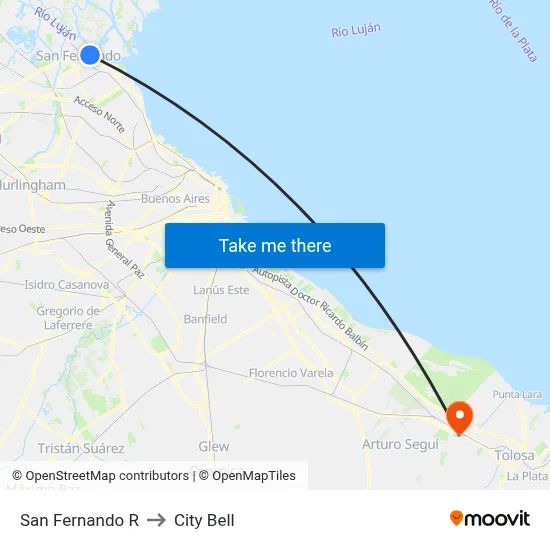 San Fernando R to City Bell map