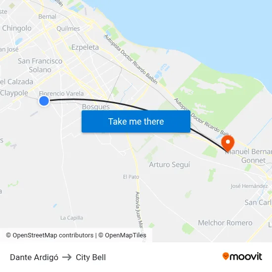 Dante Ardigó to City Bell map
