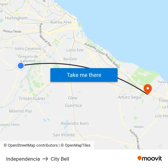 Independencia to City Bell map
