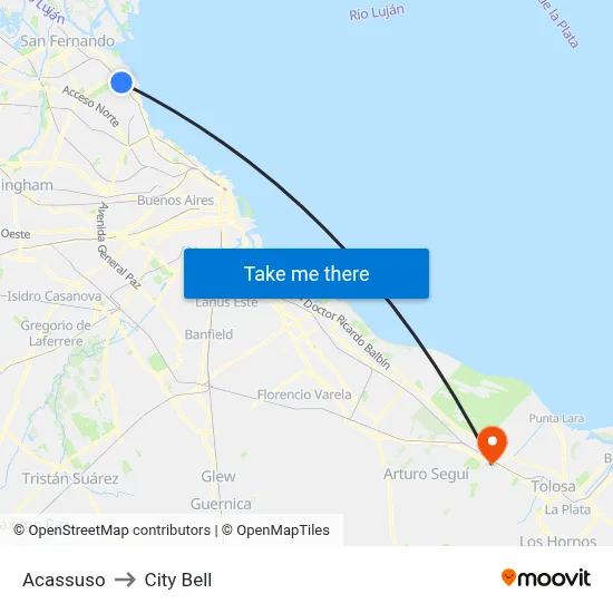 Acassuso to City Bell map