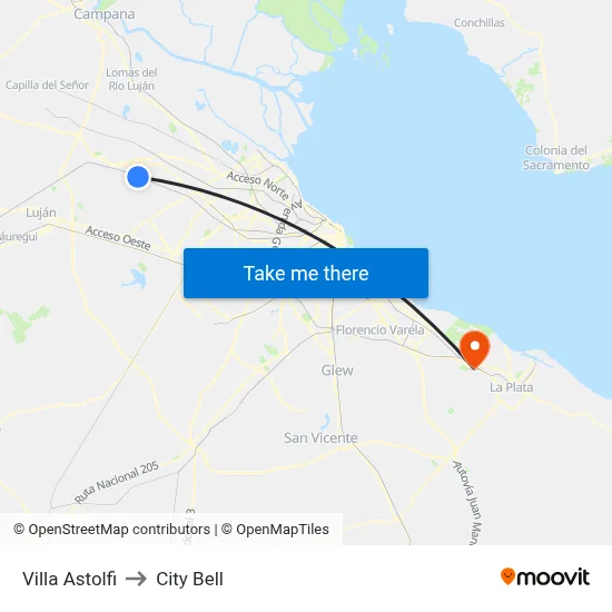 Villa Astolfi to City Bell map