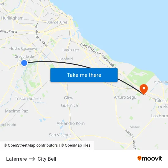 Laferrere to City Bell map