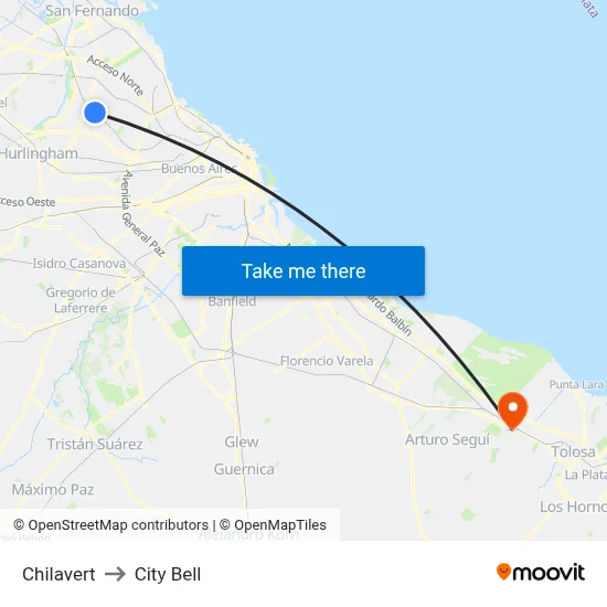 Chilavert to City Bell map