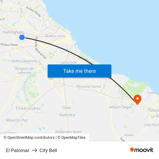 El Palomar to City Bell map
