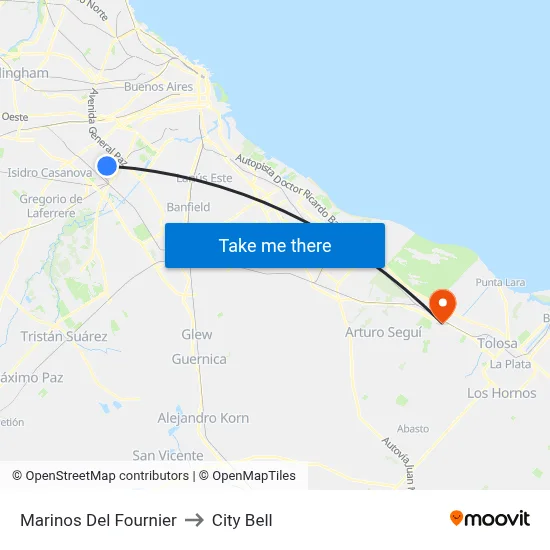 Marinos Del Fournier to City Bell map