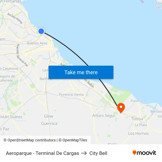 Aeroparque - Terminal De Cargas to City Bell map