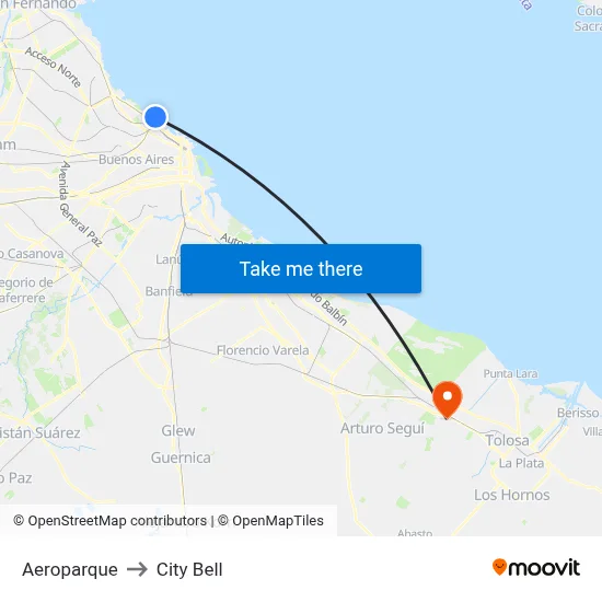 Aeroparque to City Bell map