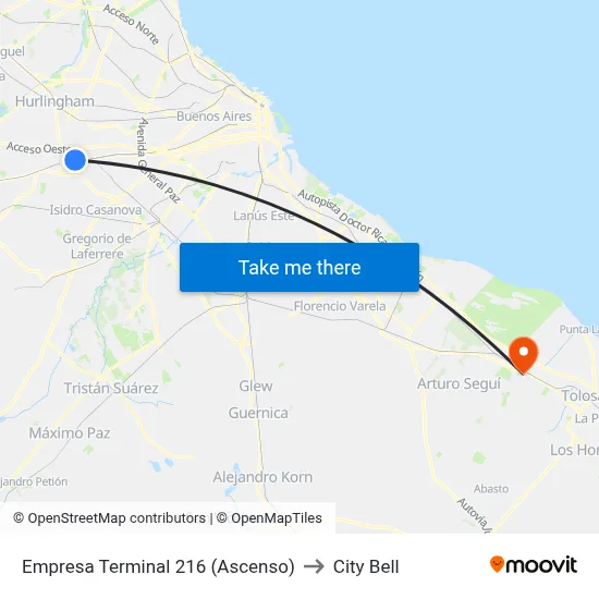 Empresa Terminal 216 (Ascenso) to City Bell map