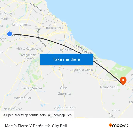 Martín Fierro Y Perón to City Bell map