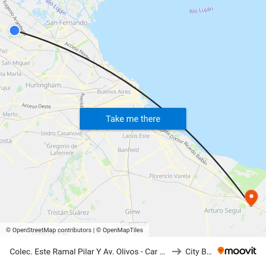 Colec. Este Ramal Pilar Y Av. Olivos - Car One to City Bell map