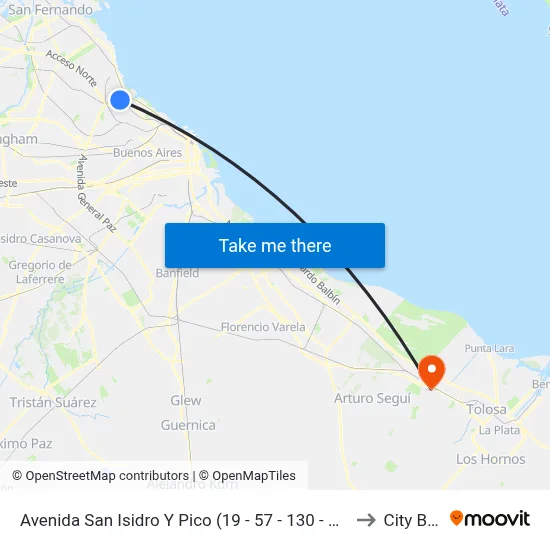 Avenida San Isidro Y Pico (19 - 57 - 130 - 194) to City Bell map