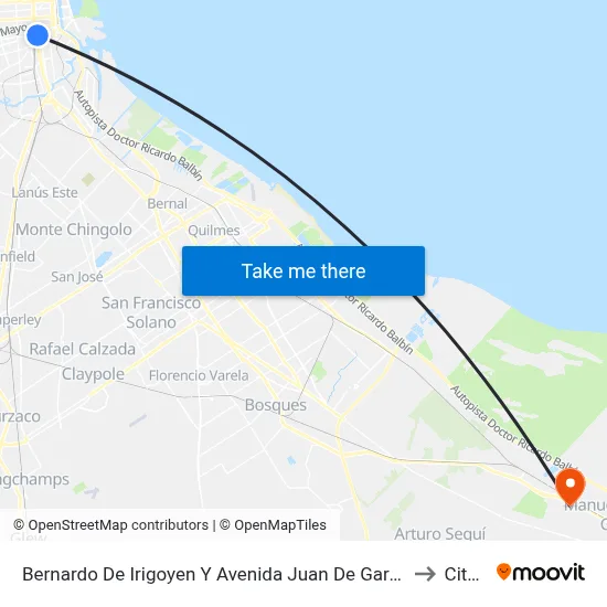 Bernardo De Irigoyen Y Avenida Juan De Garay (8 - 9 - 57 - 59 - 91 - 100) to City Bell map