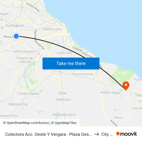 Plaza Oeste to City Bell map